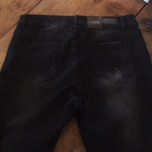 Plus sz L&B Black denim w/rips, sequins & zipper - Picture 8 of 8